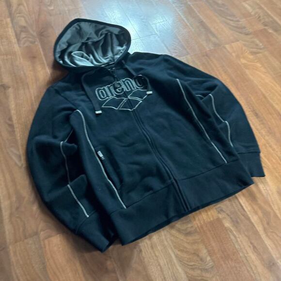 Vintage VTG Y2K Arena Black Full Zip Hooded Sweatshirt - Picture 2 of 8